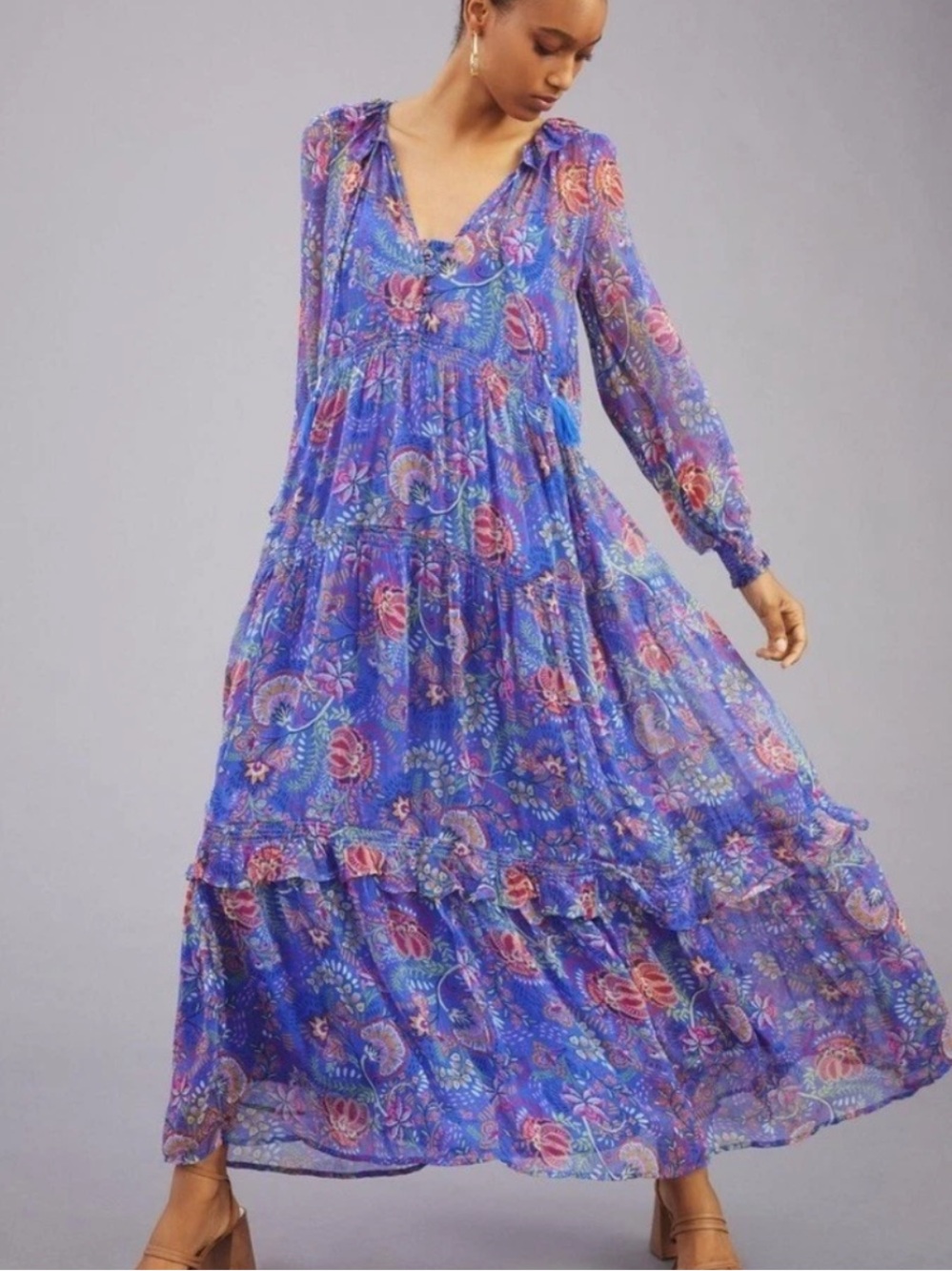 Anthropologie The Marais Chiffon Maxi Dress Purple Floral